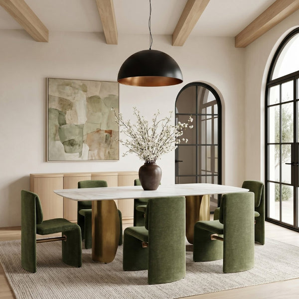 Meridian Furniture Slique Sculptural Upholstered Dining Chair with Brushed Brass Iron Frame for Modern Rooms Green 88020Green-C