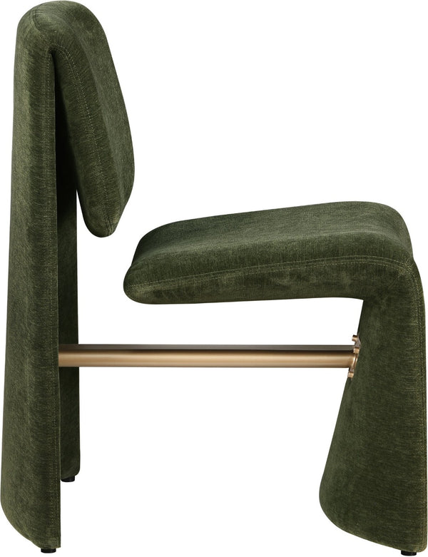 Meridian Furniture Slique Sculptural Upholstered Dining Chair with Brushed Brass Iron Frame for Modern Rooms Green 88020Green-C