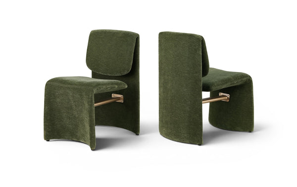 Meridian Furniture Slique Sculptural Upholstered Dining Chair with Brushed Brass Iron Frame for Modern Rooms Green 88020Green-C