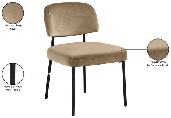 Meridian Furniture Zarelle Velvet Upholstered Dining Chair with Matte Black Iron Frame for Modern Rooms Beige 88021Beige-C