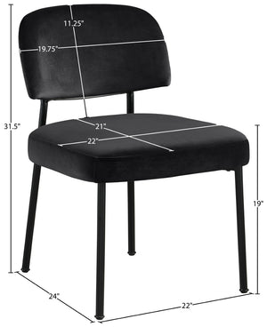 Meridian Furniture Zarelle Velvet Upholstered Dining Chair with Matte Black Iron Frame for Modern Rooms Black 88021Black-C