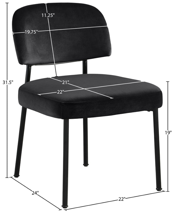 Meridian Furniture Zarelle Velvet Upholstered Dining Chair with Matte Black Iron Frame for Modern Rooms Black 88021Black-C