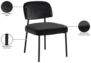 Meridian Furniture Zarelle Velvet Upholstered Dining Chair with Matte Black Iron Frame for Modern Rooms Black 88021Black-C