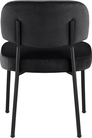 Meridian Furniture Zarelle Velvet Upholstered Dining Chair with Matte Black Iron Frame for Modern Rooms Black 88021Black-C
