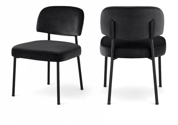 Meridian Furniture Zarelle Velvet Upholstered Dining Chair with Matte Black Iron Frame for Modern Rooms Black 88021Black-C