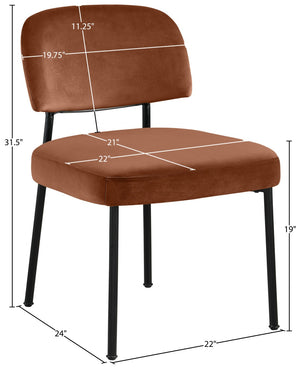 Meridian Furniture Zarelle Velvet Upholstered Dining Chair with Matte Black Iron Frame for Modern Rooms Cognac 88021Cognac-C