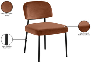 Meridian Furniture Zarelle Velvet Upholstered Dining Chair with Matte Black Iron Frame for Modern Rooms Cognac 88021Cognac-C