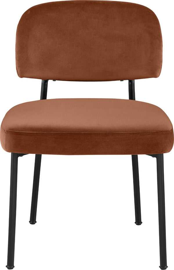 Meridian Furniture Zarelle Velvet Upholstered Dining Chair with Matte Black Iron Frame for Modern Rooms Cognac 88021Cognac-C