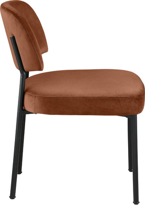Meridian Furniture Zarelle Velvet Upholstered Dining Chair with Matte Black Iron Frame for Modern Rooms Cognac 88021Cognac-C