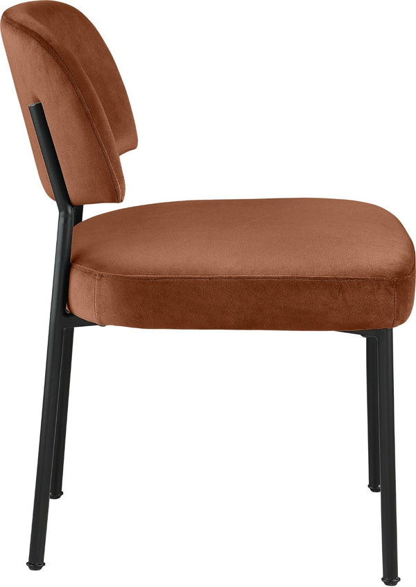 Meridian Furniture Zarelle Velvet Upholstered Dining Chair with Matte Black Iron Frame for Modern Rooms Cognac 88021Cognac-C