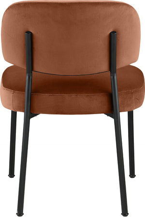 Meridian Furniture Zarelle Velvet Upholstered Dining Chair with Matte Black Iron Frame for Modern Rooms Cognac 88021Cognac-C
