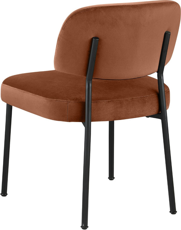 Meridian Furniture Zarelle Velvet Upholstered Dining Chair with Matte Black Iron Frame for Modern Rooms Cognac 88021Cognac-C
