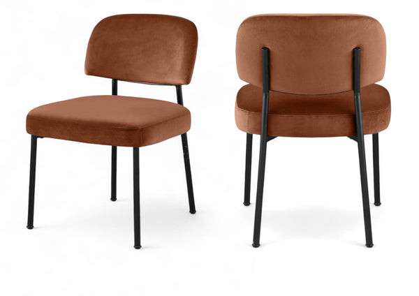 Meridian Furniture Zarelle Velvet Upholstered Dining Chair with Matte Black Iron Frame for Modern Rooms Cognac 88021Cognac-C