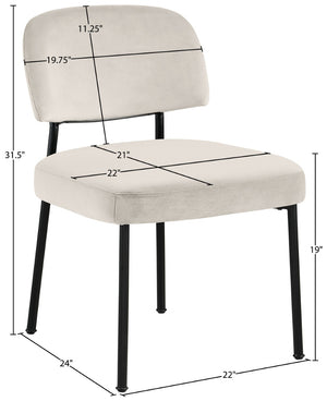 Meridian Furniture Zarelle Velvet Upholstered Dining Chair with Matte Black Iron Frame for Modern Rooms Cream 88021Cream-C