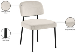 Meridian Furniture Zarelle Velvet Upholstered Dining Chair with Matte Black Iron Frame for Modern Rooms Cream 88021Cream-C