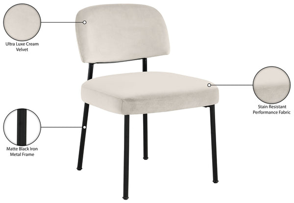 Meridian Furniture Zarelle Velvet Upholstered Dining Chair with Matte Black Iron Frame for Modern Rooms Cream 88021Cream-C