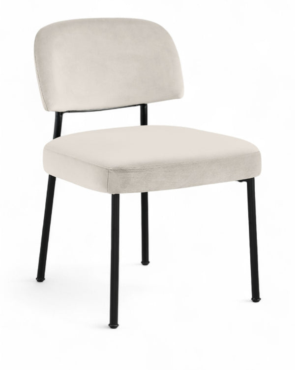Meridian Furniture Zarelle Velvet Upholstered Dining Chair with Matte Black Iron Frame for Modern Rooms Cream 88021Cream-C