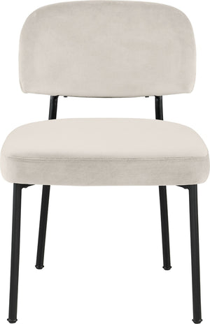 Meridian Furniture Zarelle Velvet Upholstered Dining Chair with Matte Black Iron Frame for Modern Rooms Cream 88021Cream-C