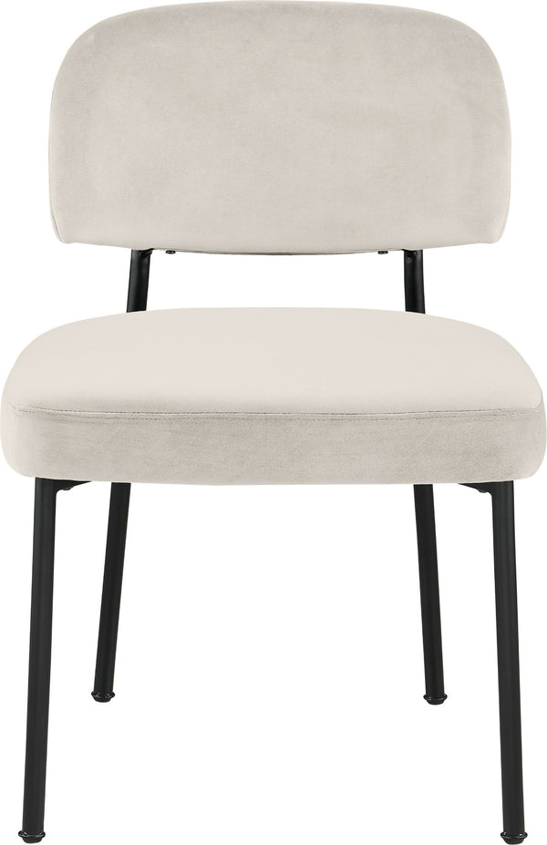 Meridian Furniture Zarelle Velvet Upholstered Dining Chair with Matte Black Iron Frame for Modern Rooms Cream 88021Cream-C