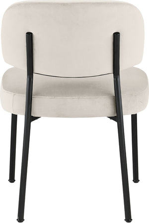 Meridian Furniture Zarelle Velvet Upholstered Dining Chair with Matte Black Iron Frame for Modern Rooms Cream 88021Cream-C
