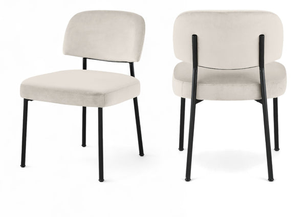 Meridian Furniture Zarelle Velvet Upholstered Dining Chair with Matte Black Iron Frame for Modern Rooms Cream 88021Cream-C