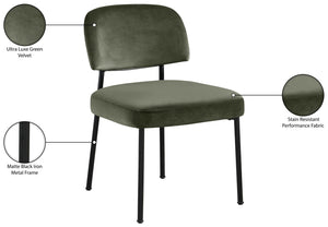 Meridian Furniture Zarelle Velvet Upholstered Dining Chair with Matte Black Iron Frame for Modern Rooms Green 88021Green-C