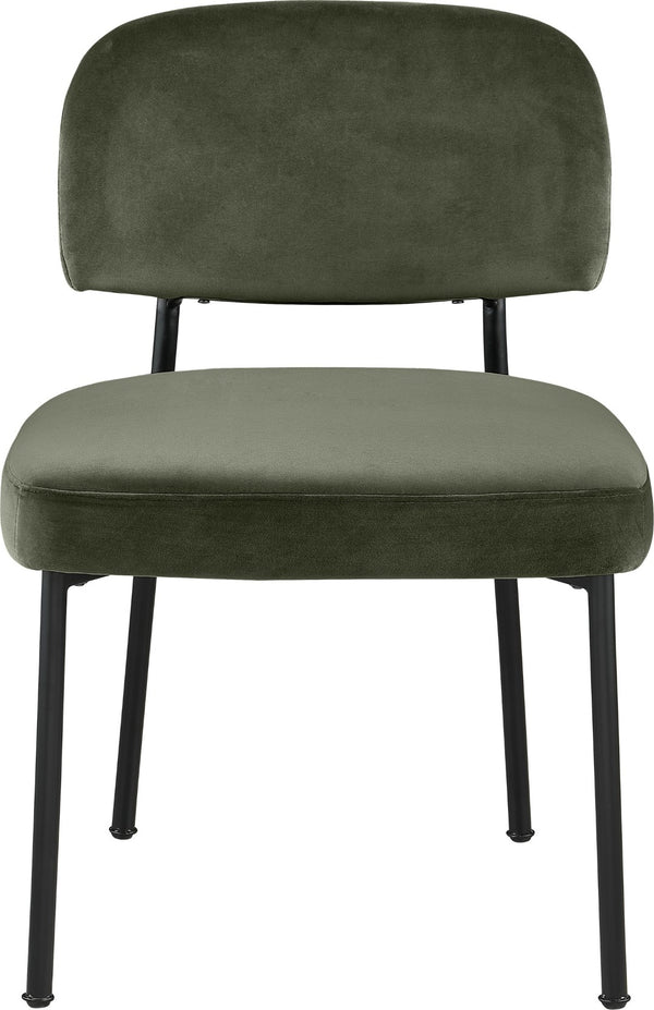 Meridian Furniture Zarelle Velvet Upholstered Dining Chair with Matte Black Iron Frame for Modern Rooms Green 88021Green-C