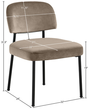 Meridian Furniture Zarelle Velvet Upholstered Dining Chair with Matte Black Iron Frame for Modern Rooms Taupe 88021Taupe-C