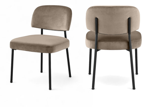 Meridian Furniture Zarelle Velvet Upholstered Dining Chair with Matte Black Iron Frame for Modern Rooms Taupe 88021Taupe-C