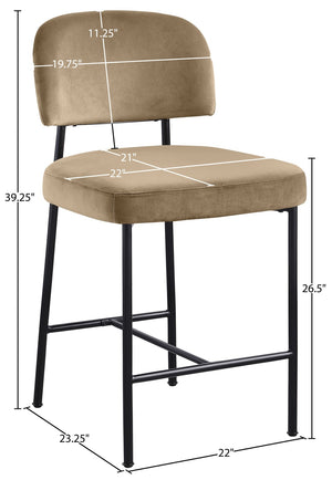Meridian Furniture Zarelle Velvet Upholstered Counter Stool with Matte Black Iron Frame for Kitchen Islands Beige 88022Beige-C
