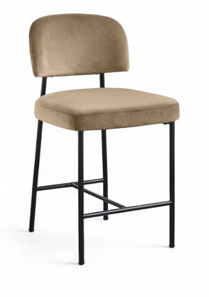 Meridian Furniture Zarelle Velvet Upholstered Counter Stool with Matte Black Iron Frame for Kitchen Islands Beige 88022Beige-C