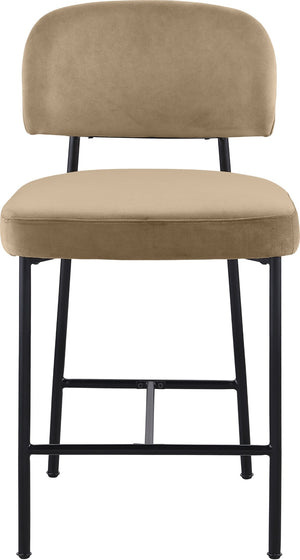 Meridian Furniture Zarelle Velvet Upholstered Counter Stool with Matte Black Iron Frame for Kitchen Islands Beige 88022Beige-C