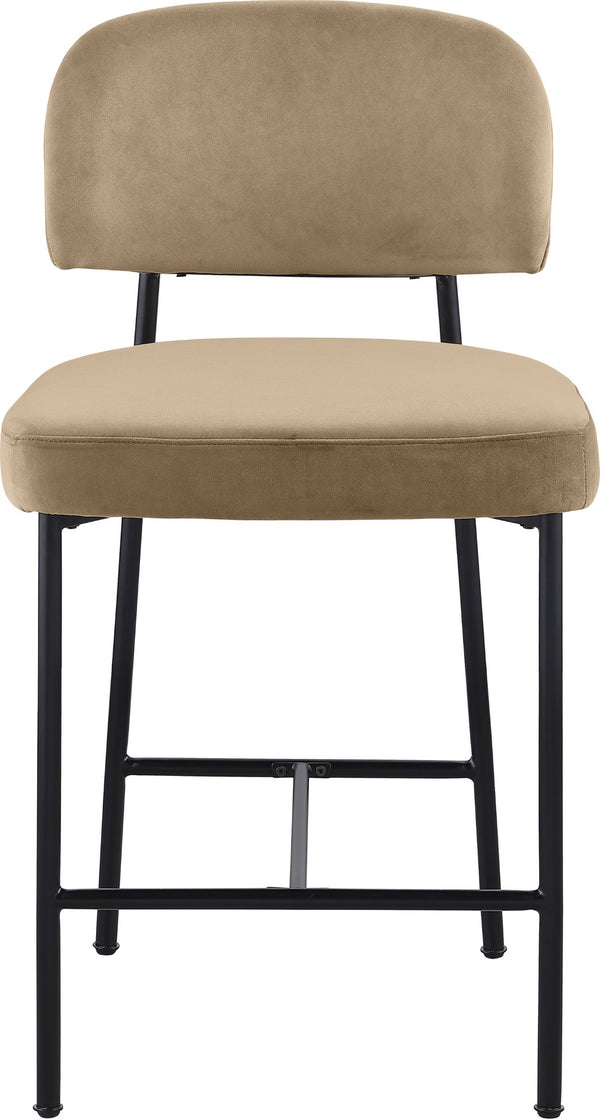 Meridian Furniture Zarelle Velvet Upholstered Counter Stool with Matte Black Iron Frame for Kitchen Islands Beige 88022Beige-C