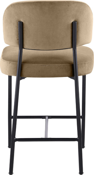 Meridian Furniture Zarelle Velvet Upholstered Counter Stool with Matte Black Iron Frame for Kitchen Islands Beige 88022Beige-C