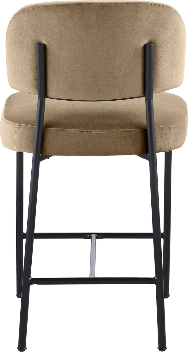 Meridian Furniture Zarelle Velvet Upholstered Counter Stool with Matte Black Iron Frame for Kitchen Islands Beige 88022Beige-C