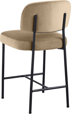 Meridian Furniture Zarelle Velvet Upholstered Counter Stool with Matte Black Iron Frame for Kitchen Islands Beige 88022Beige-C