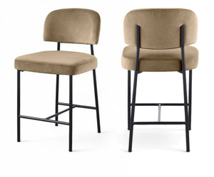 Meridian Furniture Zarelle Velvet Upholstered Counter Stool with Matte Black Iron Frame for Kitchen Islands Beige 88022Beige-C