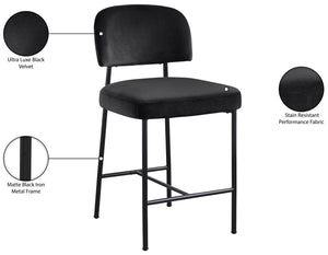 Meridian Furniture Zarelle Velvet Upholstered Counter Stool with Matte Black Iron Frame for Kitchen Islands Black 88022Black-C