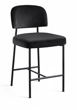 Meridian Furniture Zarelle Velvet Upholstered Counter Stool with Matte Black Iron Frame for Kitchen Islands Black 88022Black-C
