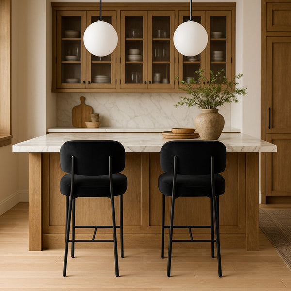 Meridian Furniture Zarelle Velvet Upholstered Counter Stool with Matte Black Iron Frame for Kitchen Islands Black 88022Black-C