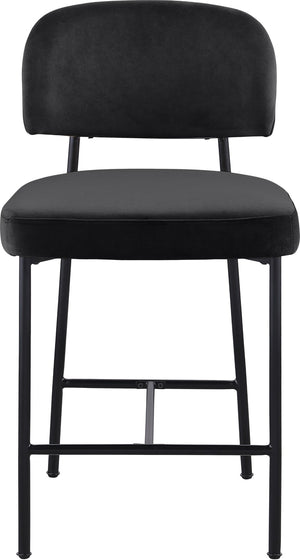 Meridian Furniture Zarelle Velvet Upholstered Counter Stool with Matte Black Iron Frame for Kitchen Islands Black 88022Black-C