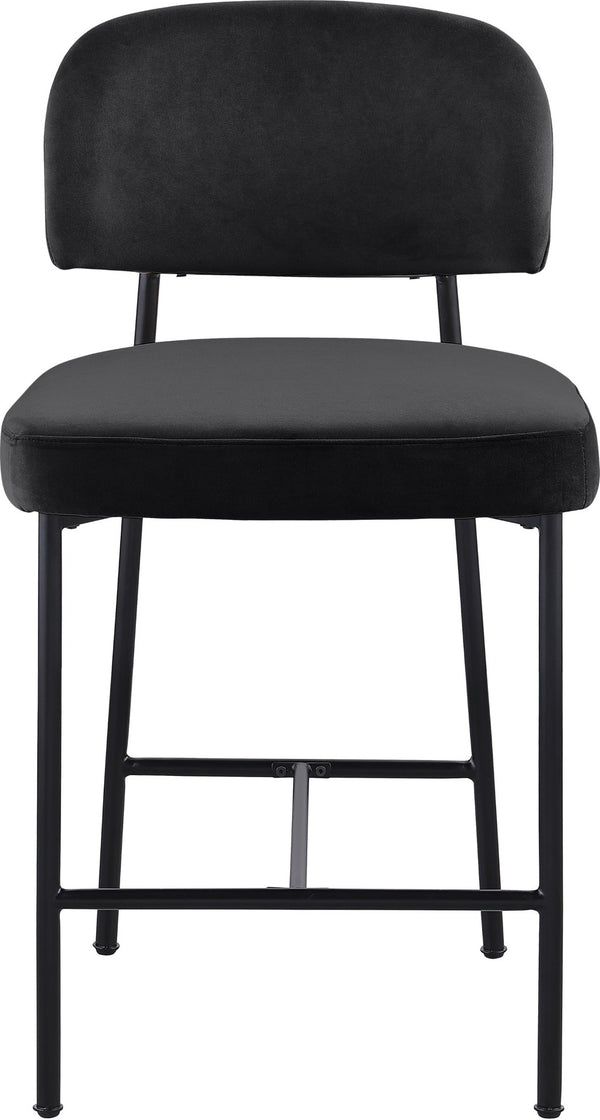 Meridian Furniture Zarelle Velvet Upholstered Counter Stool with Matte Black Iron Frame for Kitchen Islands Black 88022Black-C