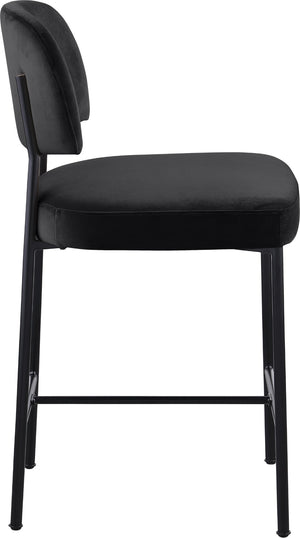 Meridian Furniture Zarelle Velvet Upholstered Counter Stool with Matte Black Iron Frame for Kitchen Islands Black 88022Black-C