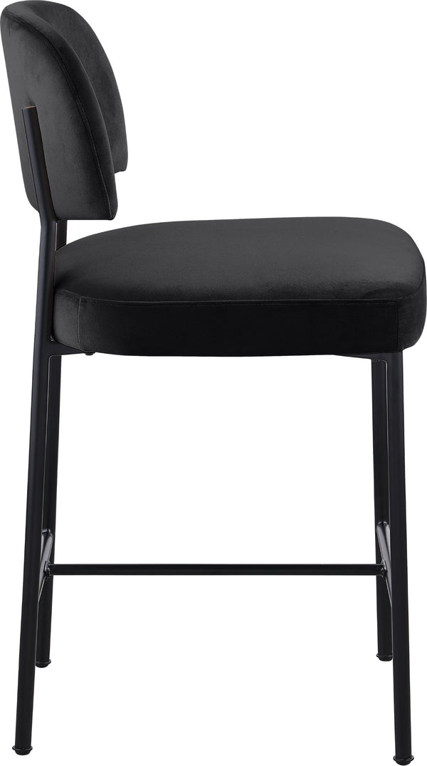 Meridian Furniture Zarelle Velvet Upholstered Counter Stool with Matte Black Iron Frame for Kitchen Islands Black 88022Black-C