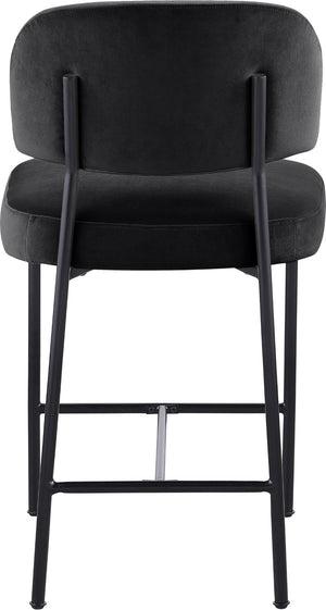 Meridian Furniture Zarelle Velvet Upholstered Counter Stool with Matte Black Iron Frame for Kitchen Islands Black 88022Black-C