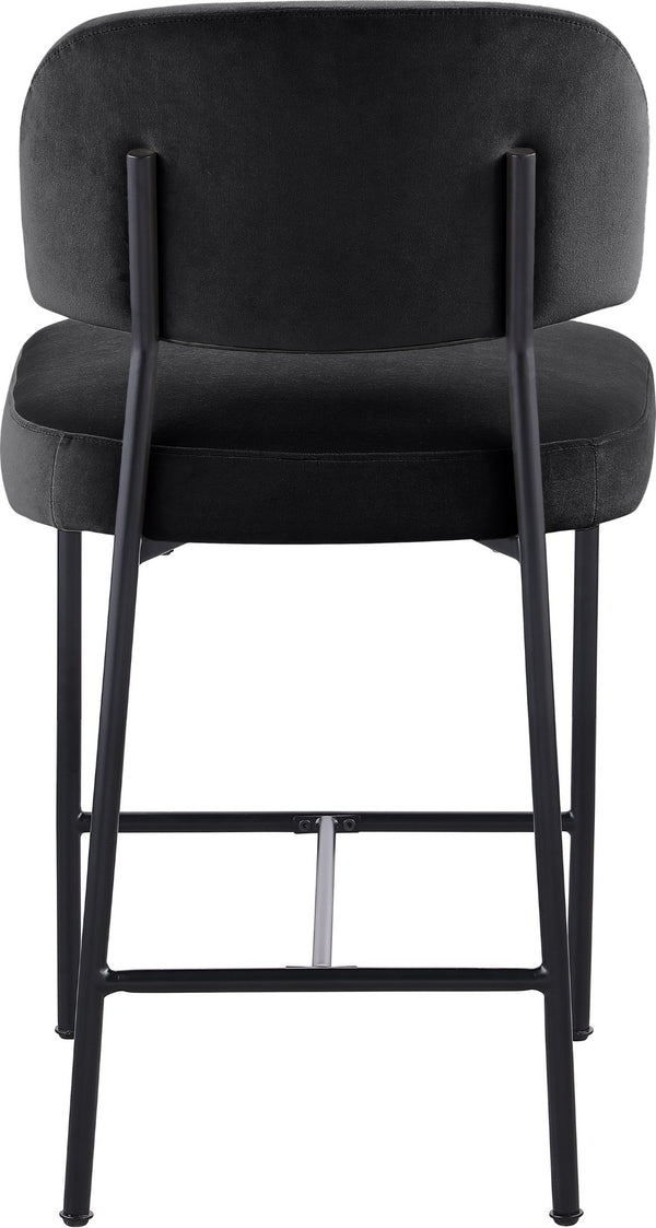 Meridian Furniture Zarelle Velvet Upholstered Counter Stool with Matte Black Iron Frame for Kitchen Islands Black 88022Black-C