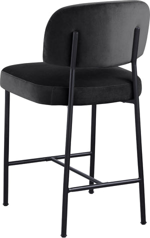 Meridian Furniture Zarelle Velvet Upholstered Counter Stool with Matte Black Iron Frame for Kitchen Islands Black 88022Black-C