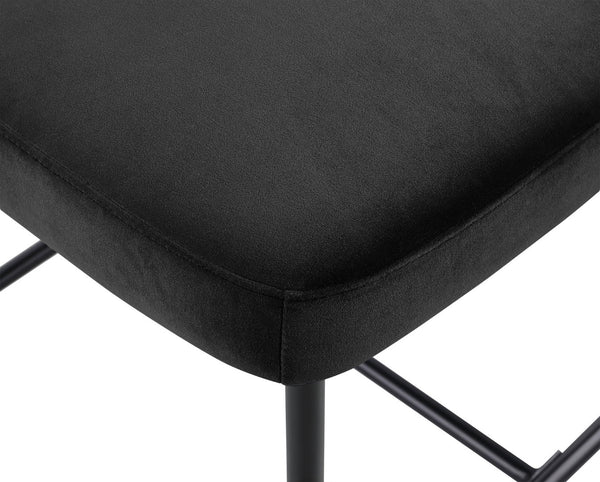 Meridian Furniture Zarelle Velvet Upholstered Counter Stool with Matte Black Iron Frame for Kitchen Islands Black 88022Black-C