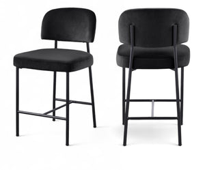Meridian Furniture Zarelle Velvet Upholstered Counter Stool with Matte Black Iron Frame for Kitchen Islands Black 88022Black-C