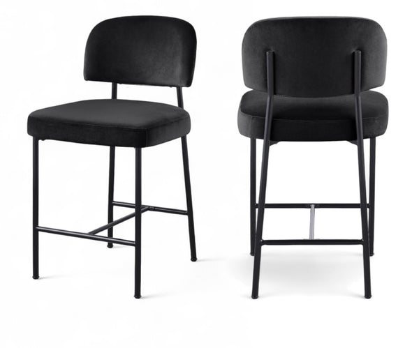 Meridian Furniture Zarelle Velvet Upholstered Counter Stool with Matte Black Iron Frame for Kitchen Islands Black 88022Black-C
